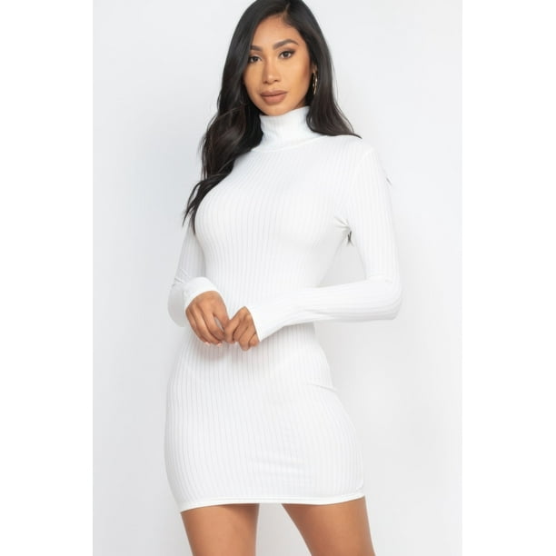 Vestido Mini Ajustado con Cuello Simulado y Canalé