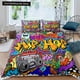thumbnail image 1 of x1604 Bed SheetsHippie Graffiti Duvet Cover Hip Hop Bedding Set for Kids Teens Adults Wall Urban Street Art Polyester Quilt Cover 3-Piece Bedding Set (1 Duvet Cover + 2 Pillow Shams) nj1604, 1 of 5