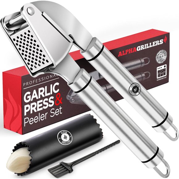 Alpha Grillers Garlic Press de Acero Inoxidable, Triturador y Prensador