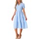 thumbnail image 2 of INSPIRE CHIC Vestido Midi de Cuadros para Mujer con Cuello en V, Manga Corta, Vestido de Verano con Volantes y Detalle de Botones Azul XS, 2 of 6