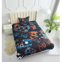 Casadeliacl - Cubrecama Infantil 1.5 Plaza De Verano Algodon, Wym Azul Oscuro Gamer