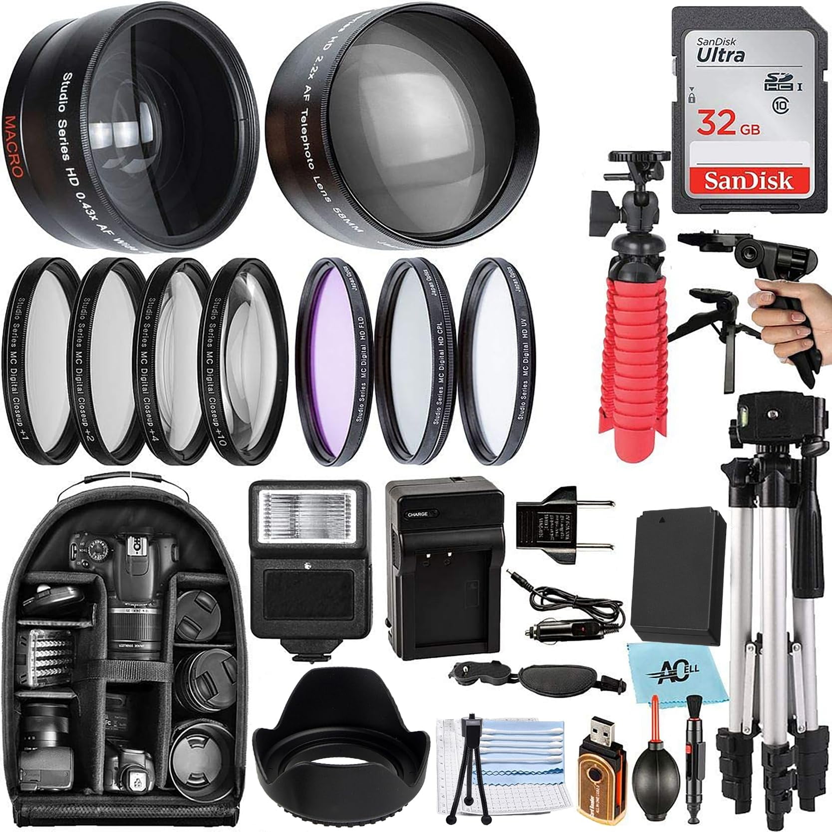 Paquete De Accesorios A-cell De 58 Mm Para Canon Eos Rebel T7, T6, T5, T3