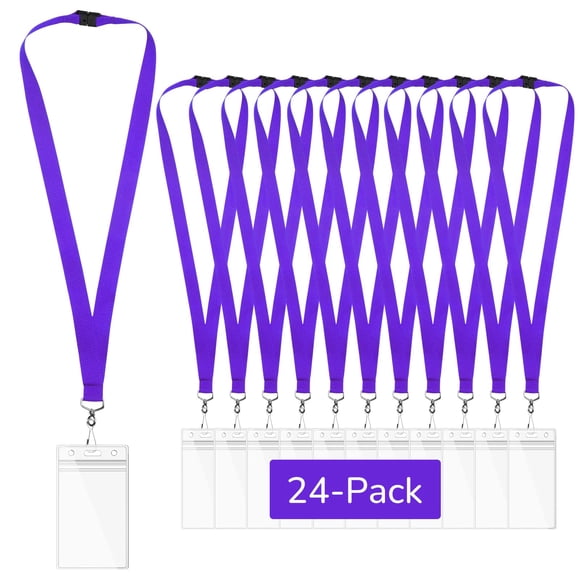 Lanyards WEZEBEL de 24 piezas morados con cierre de seguridad y porta credencial impermeable