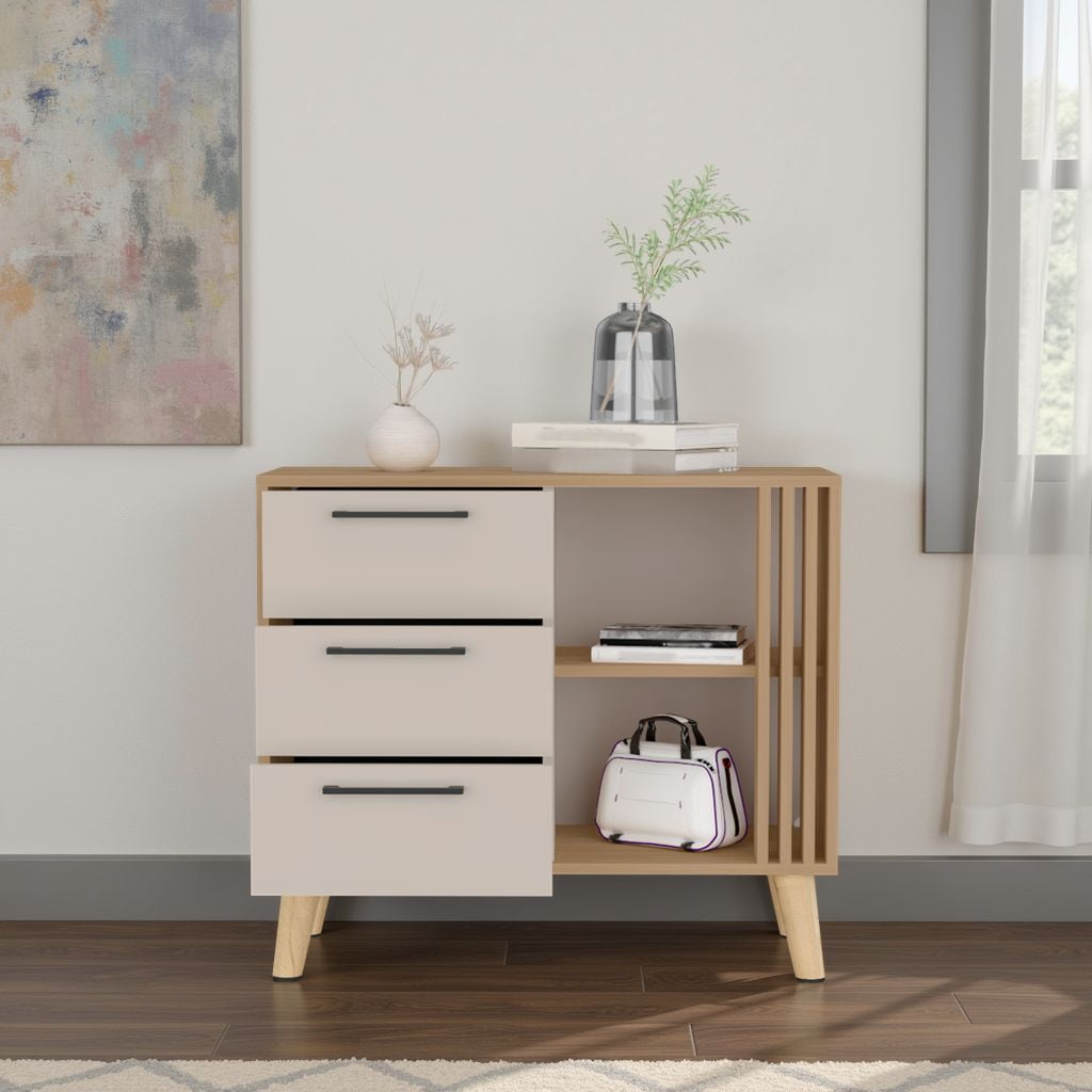 Tuhome - Comoda 3 Cajones Vance Eco 64,4x80x35 Cm Fresno Europeo Y Capri