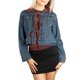 thumbnail image 4 of Jess de Meiko Chaquetas de Mujer Mangas Largas Cuello con Solapa Lazo de Color Contrastante Chaqueta de Denim XL Denim Lavado Verde / Burdeos, 4 of 6