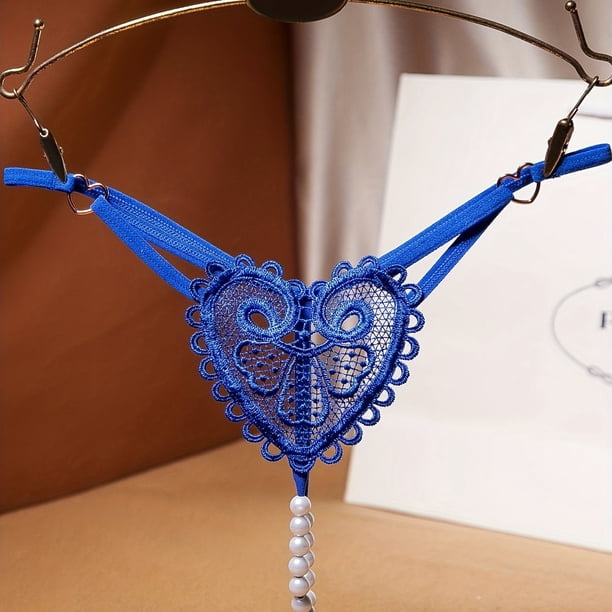 Hot Floral Embroidery Thongs, See Through Ultra Thin Pearl Massage Panties, Women's Lingerie & Underwear