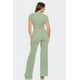 thumbnail image 5 of Saronite Conjunto de Top de Manga Corta y Pantalón Largo Acampanado con Cuello Redondo, Detalle Torcido y Canalé Jaspeado, Verde (para Mujer), 5 of 5