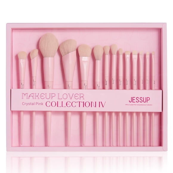 Juego de brochas de maquillaje Jessup Pink, 14 piezas con caja de regalo T495-G