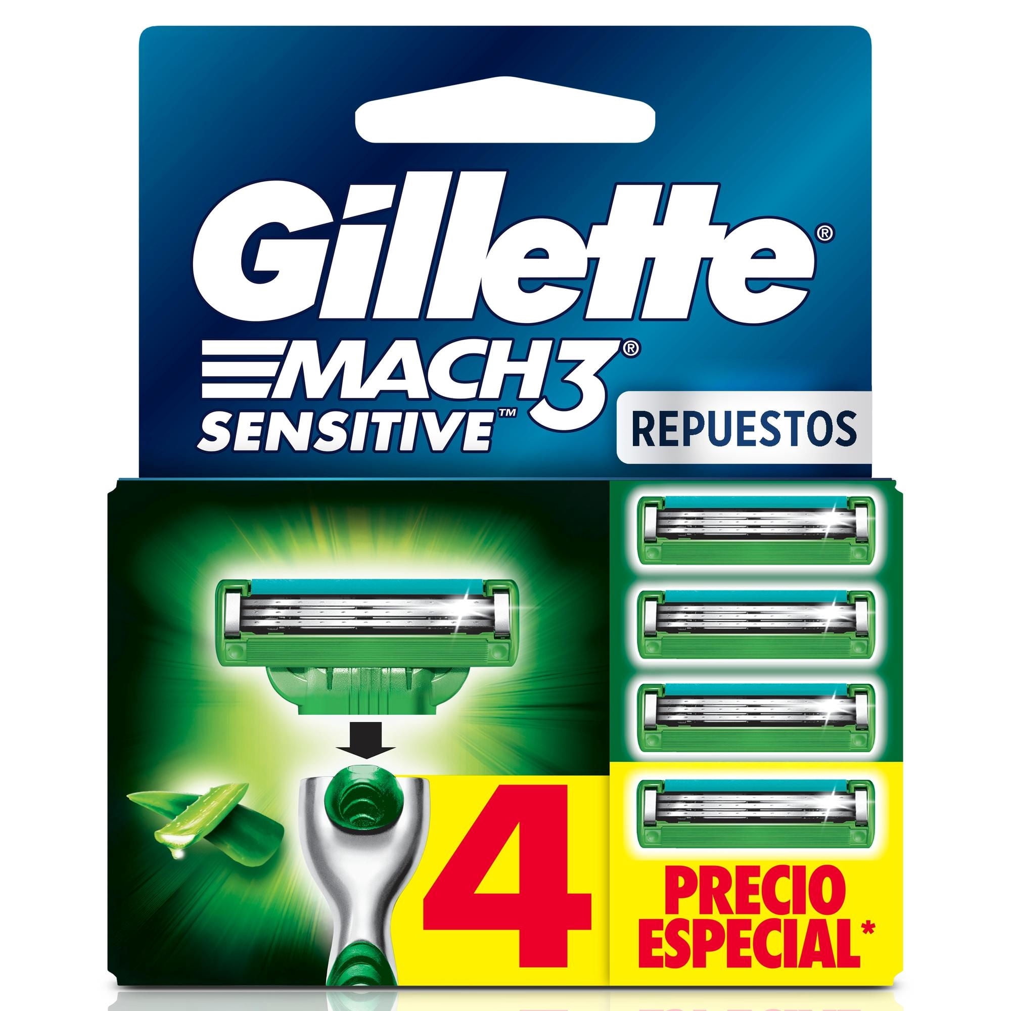 Repuestos De Afeitar Mach3 Sensitive Con Aloe Y Vitamina E 4 Un Gillette