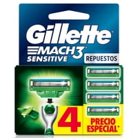 Repuestos De Afeitar Mach3 Sensitive Con Aloe Y Vitamina E 4 Un Gillette