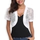 thumbnail image 1 of Bolero corto para mujer, cárdigans transparentes de verano con encaje floral y mangas cortas abiertas al frente., 1 of 5
