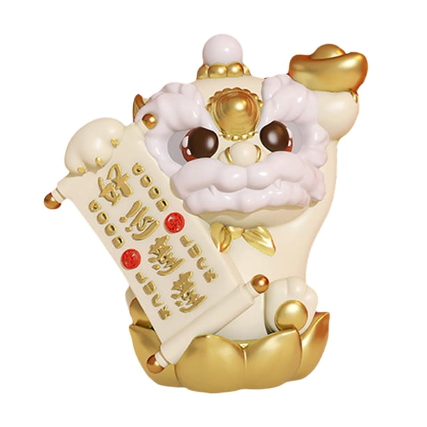Estatua De León Chino, Artesanía De Resina, Adorno De Escritorio Para Gabinete De Entrada, Estante Dorado