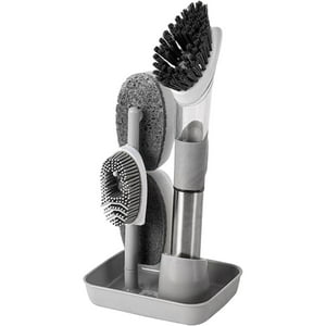 Veat00L - Cepillo Dispensador De Jabón Para Cocina Con Soporte Y 3 Cabezales - Ideal Para Ollas, Sartenes, Platos Y Limpieza De Baños