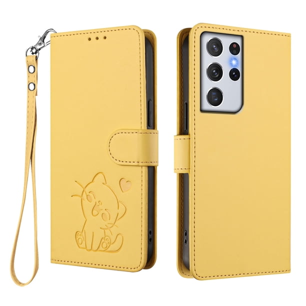 Carcasa Billetera de Cuero Sintético para Samsung Galaxy S21 Ultra, Amarillo