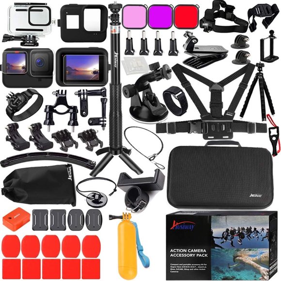 Kit de accesorios Husiway para GoPro Hero 13, 12, 11, 10 y 9 Black, impermeable