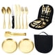 thumbnail image 1 of Conjunto de utensilios de camping, plata de camping Conjunto para 2, cubiertos de viaje reutilizables con caso incluyen cuchillo tenedor cuchara plato, 1 of 3