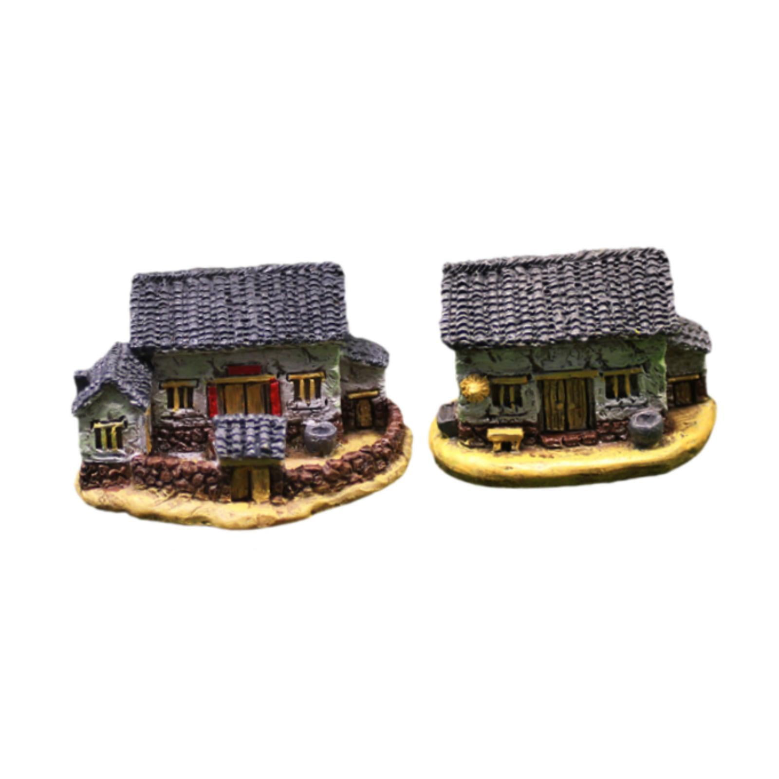 Magideal - 2 Piezas Micro Casas Estatuas De Escultura Coleccionables En Miniatura De Jardinería En Miniatura Paisaje De Resina Adorno Para Interiores Blanco