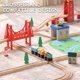 thumbnail image 2 of Set de pista de tren de madera SainSmart Jr. 62 piezas con puente y 3 trenes, 2 of 5