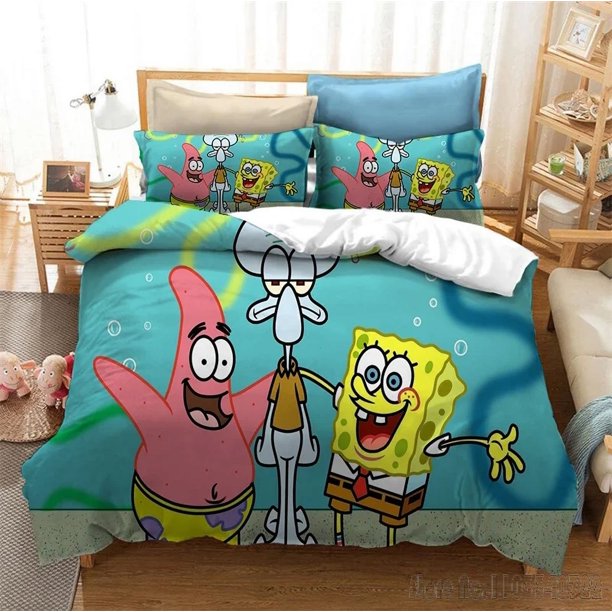 x830 Bed SheetsNew Cartoon Cute Spongebobs Love Child Duvet Cover Set HD Comforter Cover Bedclothes for Kids Bedding Sets Bedroom Decor 3-Piece Bedding Set (1 Duvet Cover + 2 Pillow Shams) nj830