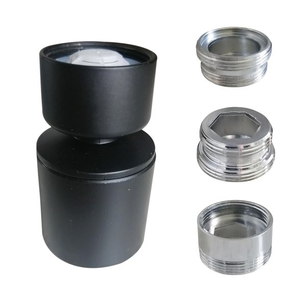 Aireador para grifo con extensor de boquilla, giratorio 360°, negro