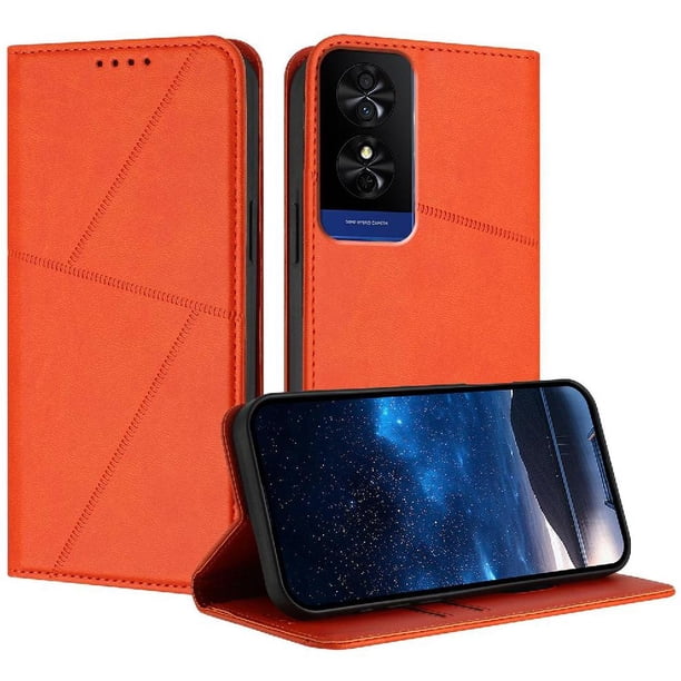 Funda Cartera Magnética para TCL 50 Protección Antichoque con Ranuras Naranja