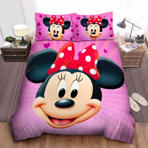 Minnie Mouse Smiley Face Quilt Duvet Cover Set Queen Super Bed Linen Kids3-Piece Bedding Set
