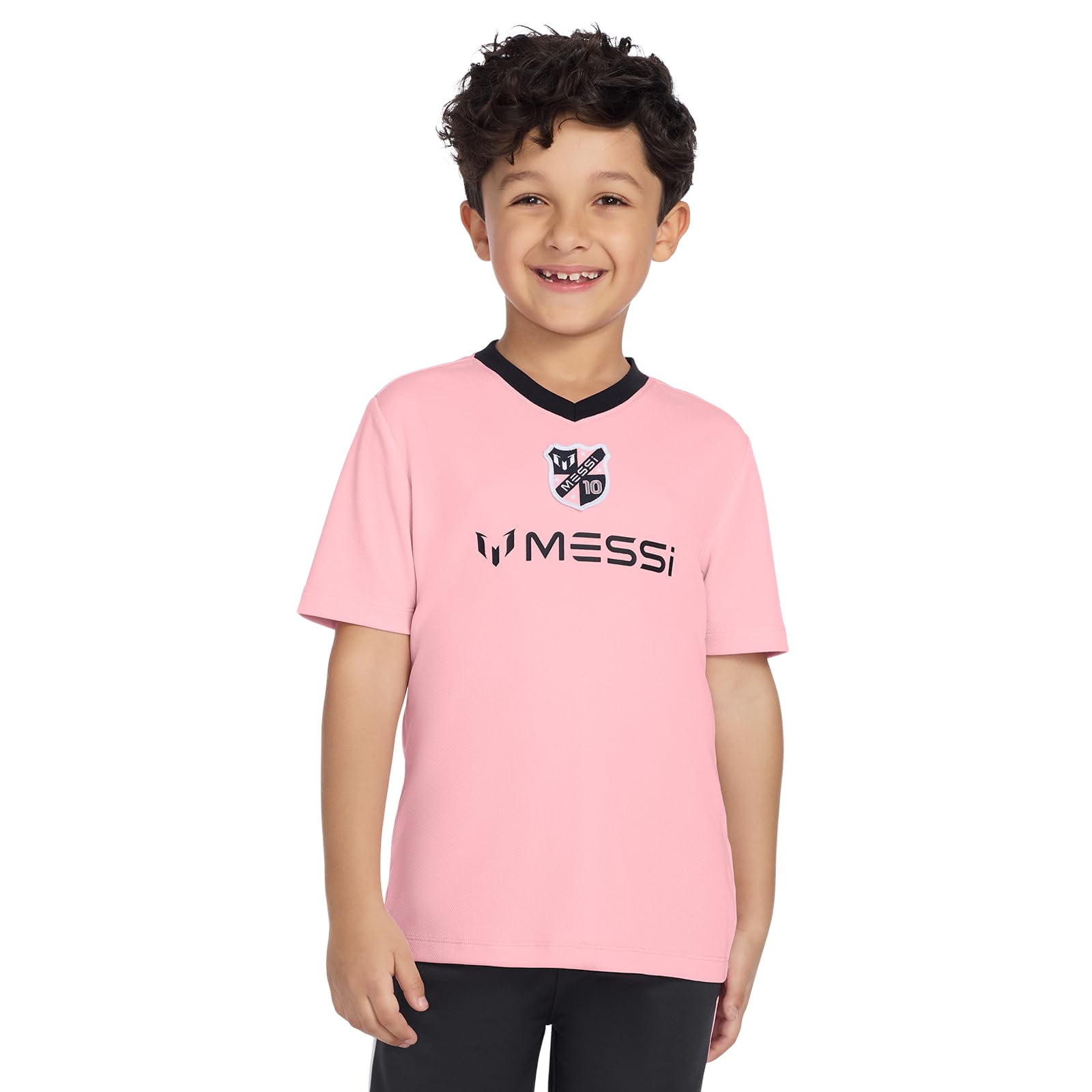 Remera De Niño Messi Con Logo, Cuello En V Y Manga Corta, Rosa Candy