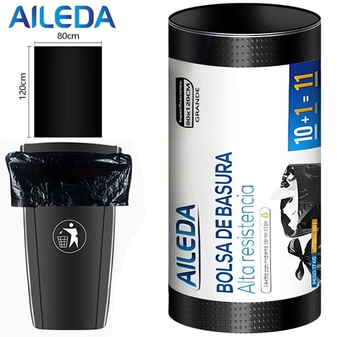 Aileda Bolsa De Basura Grande 80 X 120 Cms - Excelente Calidad 1 Rollo Con 11 Unidades
