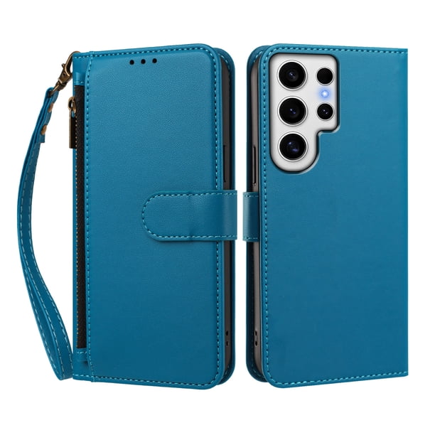 Funda Tipo Billetera para samsung galaxy S24 Ultra con Soporte y Bolsillo con Cierre Azul