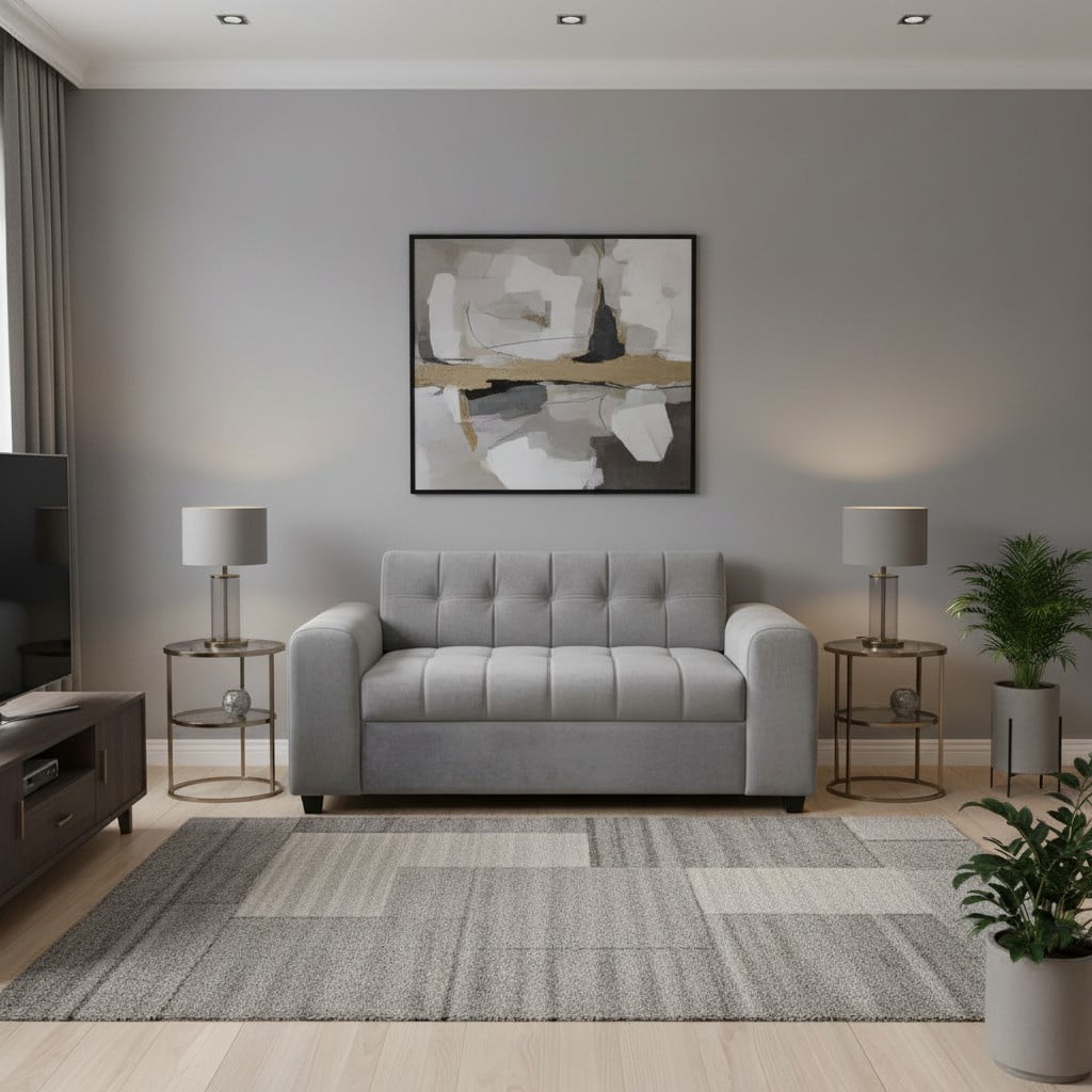 Diseños Valestrini - Sofa Dos Cuerpos Brazo Redondo Felpa Gris Claro