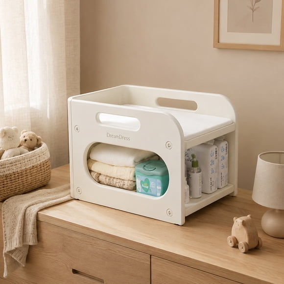 Kidscool Mudador de Sobremesa Compacto con Estante Organizador Plástico Blanco Marfil 75x51x46 cm