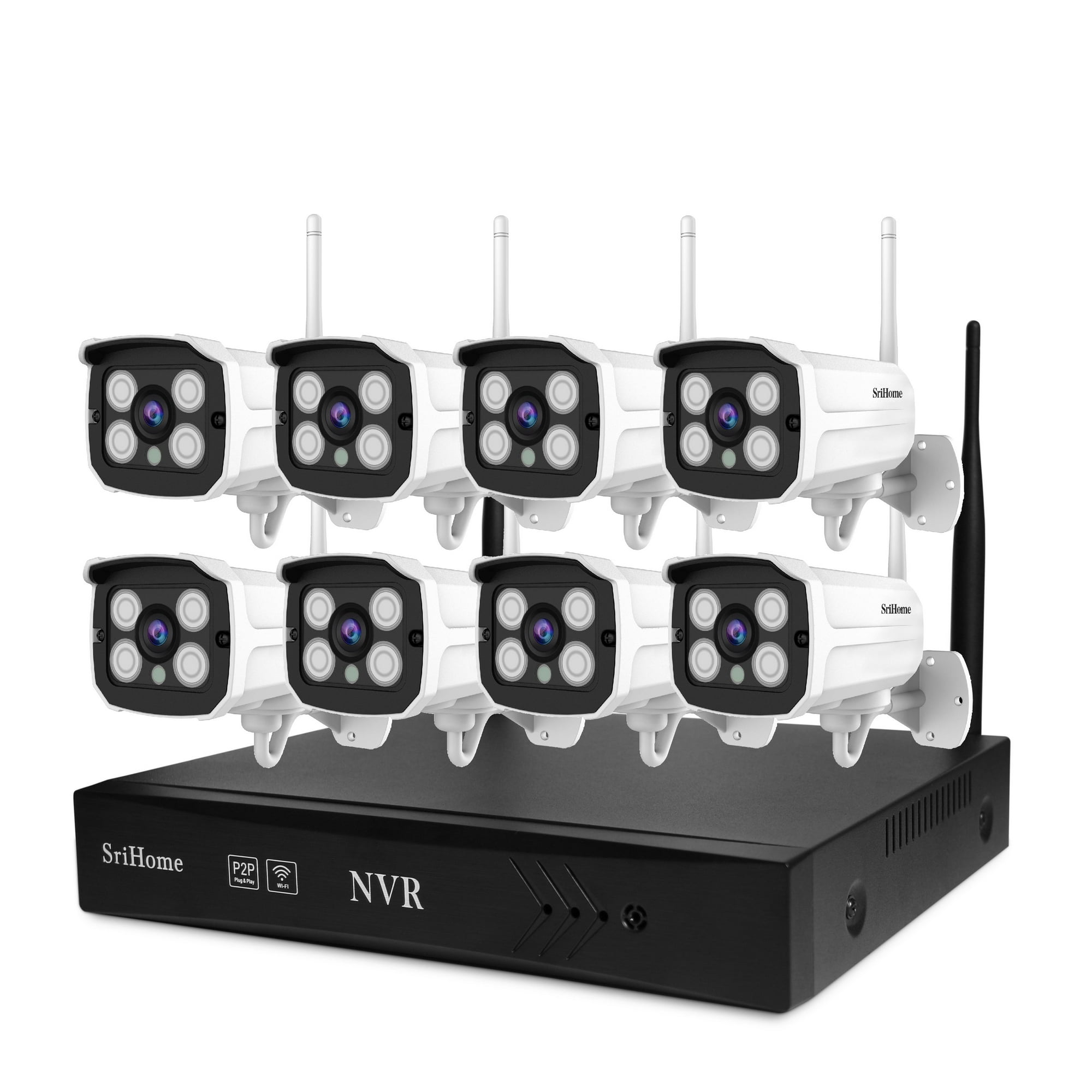 Srihome - Kit Nvr 8 Cámaras De Seguridad Ip Wifi 1080p 2mp Sricam Nvs001