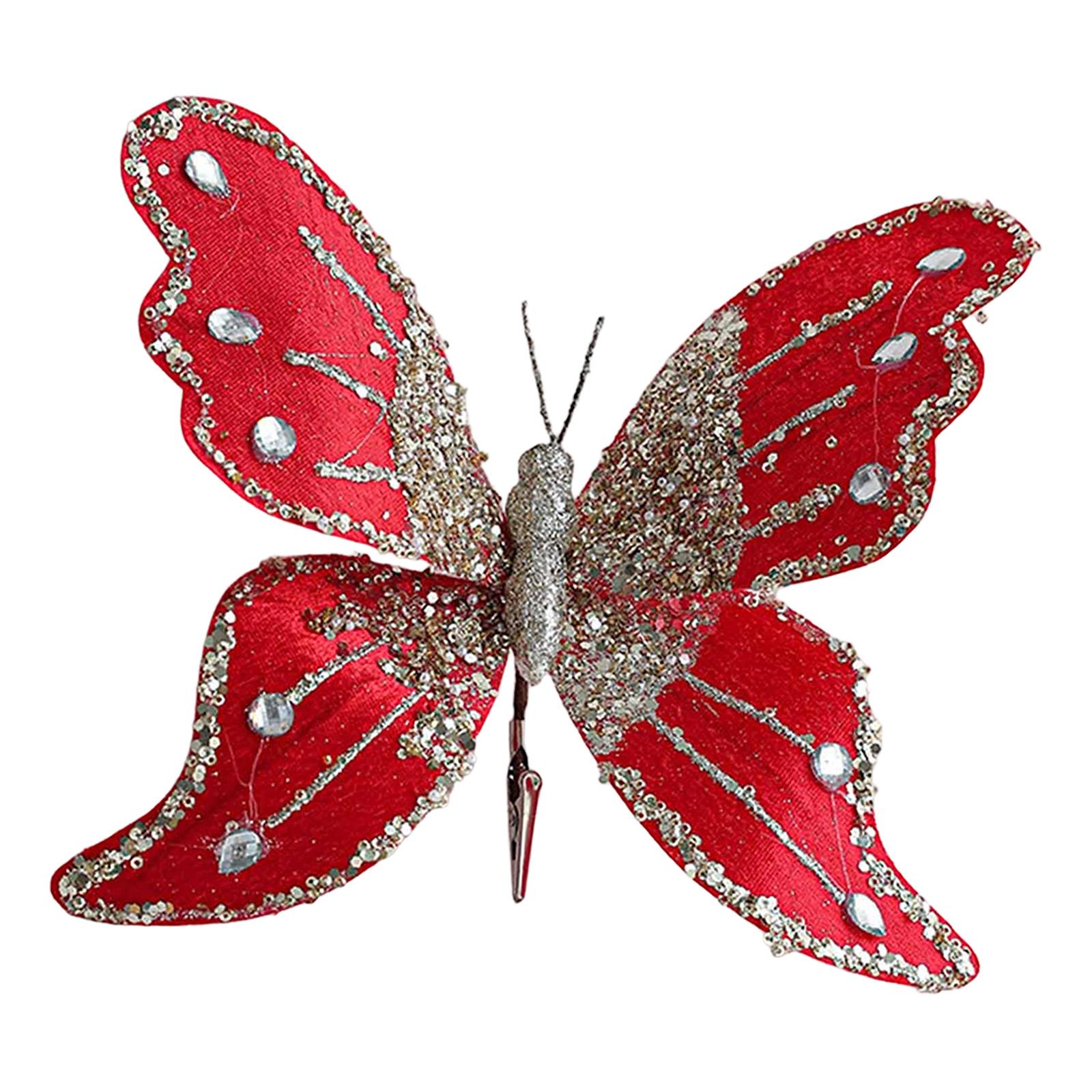 Magideal - Adorno Navideño De Mariposa Con Pinza, Decoración Para Árbol De Navidad Y Pared. Mariposa Artificial Para Fiestas Navideñas, Bodas, Sala De Estar Y Ho Rojo