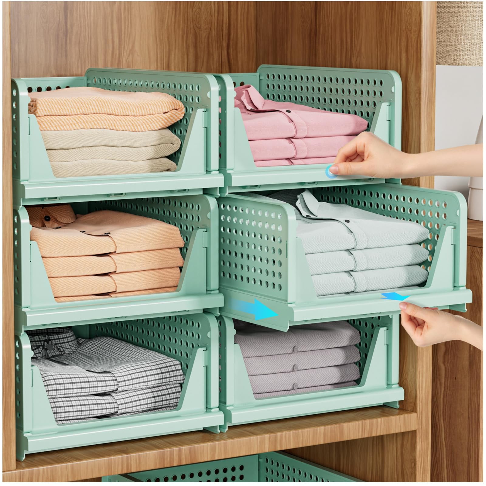 Caja Organizadora De Armario Snslxh, Apilable, Paquete De 5 Unidades, De Plástico Verde