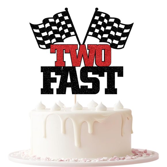 Adorno para tarta Keoysek coche de carreras 2.º cumpleaños con purpurina
