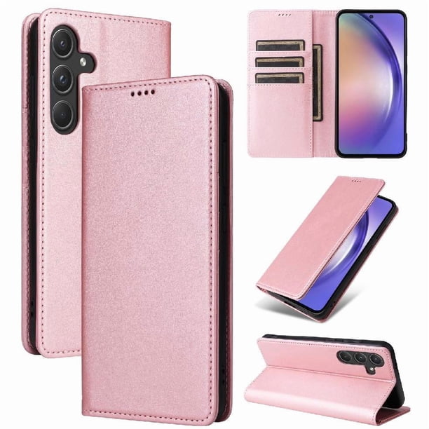 Funda Cartera para Samsung Galaxy A55 con Ranuras Tarjetas y Soporte - Protección Completa Oro rosa