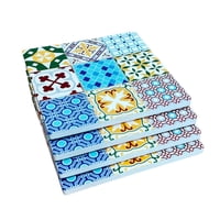 Oem - Set 4 Posavasos Colorido Ceramica Y Corcho 4 Piezas Cuadrado M4