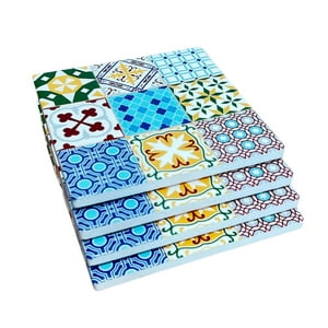 Oem - Set 4 Posavasos Colorido Ceramica Y Corcho 4 Piezas Cuadrado M4