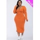 thumbnail image 1 of Saronite Vestido Midi Básico de Manga Larga con Cuello Abierto, Mango (Talla Grande para Mujer), 1 of 4