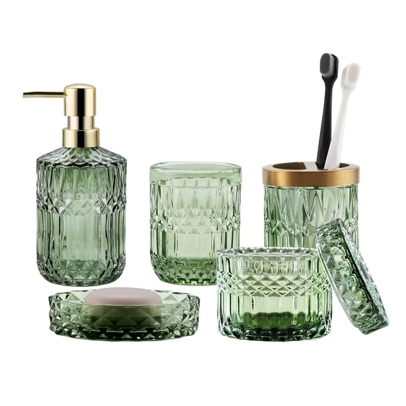 Set de accesorios de baño LaMarriti Green Glass, 5 piezas