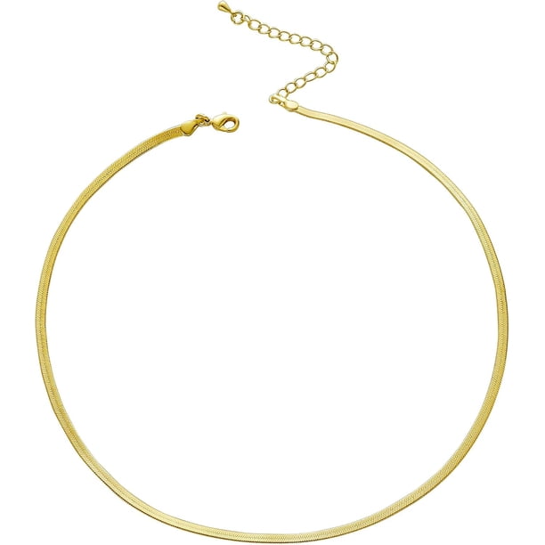 Collar de cadena de serpiente chapado en oro y plata de 14 quilates con diseño de espiga, gargantilla dorada para mujer, 1,5/3/5 mm (ancho) x 14"/16" (largo)