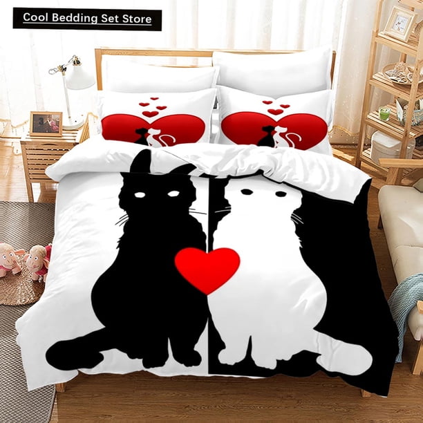 Cartoon Couple Duvet Cover Valentine's Day Theme Bedding Set Romantic Red Love Heart 2/3 Pcs Polyester Quilt Cover Bed Sheets