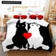 thumbnail image 1 of Cartoon Couple Duvet Cover Valentine's Day Theme Bedding Set Romantic Red Love Heart 2/3 Pcs Polyester Quilt Cover Bed Sheets, 1 of 5