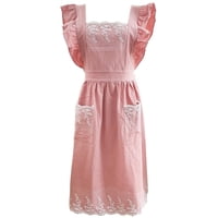 Xusx111 - Vintage Ruffle Delantal Para Las Mujeres Cruzar Atrás Jardín Cocina Delantales Lindo Algodón Delantal Encaje Frilly Ruffle Ajustable Pinafore Vestido Delantal