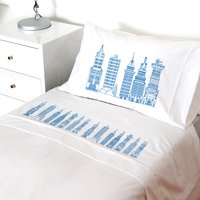 Tuyo Print - Juego De Sábanas 1,5 Pl Edificios Azules