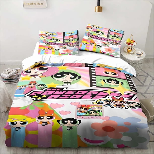 v2331 Bed Sheets Powerpuff Girls Bedding Set Cartoon Disgust Bedding /pcs Sets Duvet Cover Anime Bedroom Bedclothes Pillowcases 3-Piece Bedding Set (1 Duvet Cover + 2 Pillow Shams) Bed Sheets ju2331