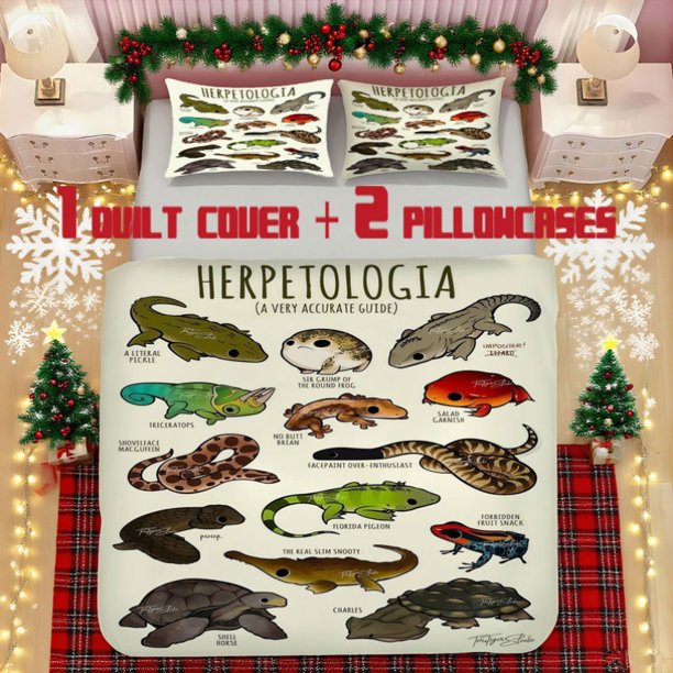 Reptile Fun Guide Soft Printed Bedding Set Polyester Fabric Decorative & Warm Ideal for Bedroom or Guest Room