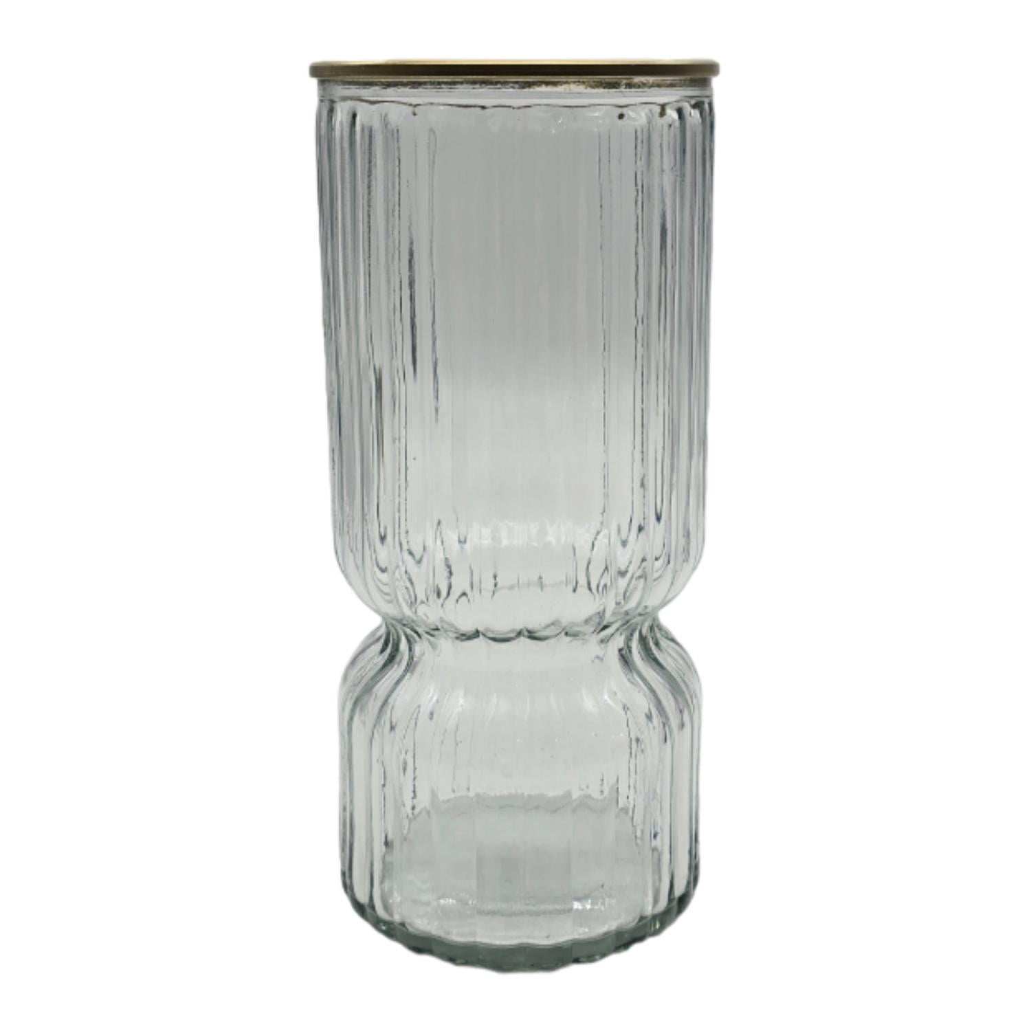 Fliperex - Florero Decorativo De Vidrio Con Diseño Borde Dorado Blanco