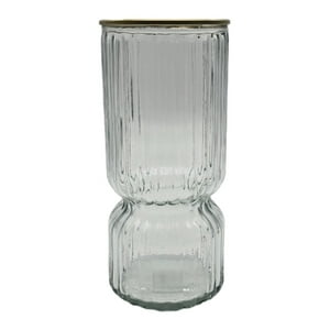 Fliperex - Florero Decorativo De Vidrio Con Diseño Borde Dorado Blanco