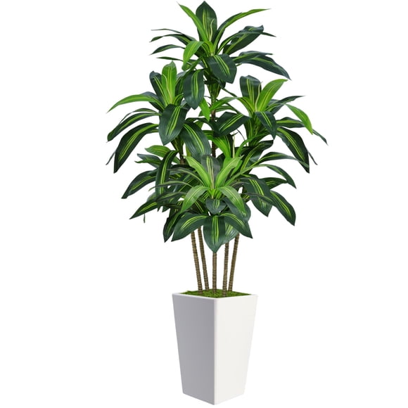 Ciervo volador artificial con forma de árbol de dracaena de 6 pies con maceta blanca